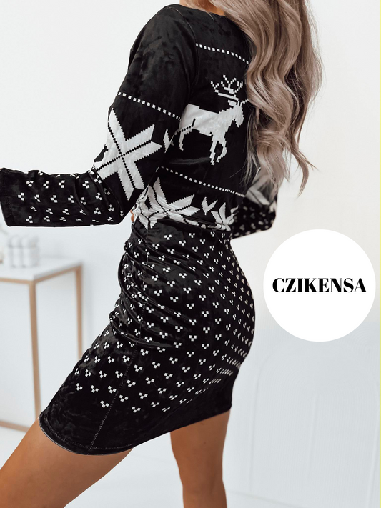 SUKIENKA DAMSKA WELUROWA ŚWIĄTECZNA CZARNA